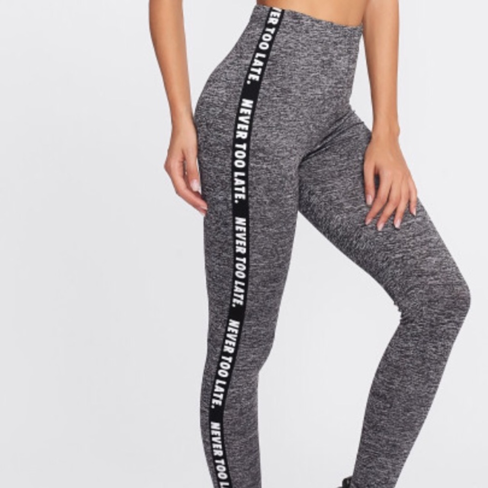 Letter Print Side Marled Knit Leggings - Picture 1 of 2